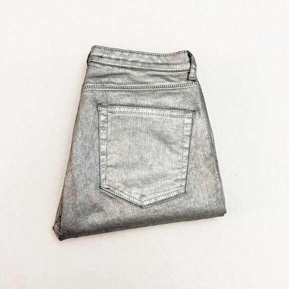 Zara Silver Metallic Gray Silver Denim Skinny Zip Up Jeans Size 8 - Picture 1 of 8